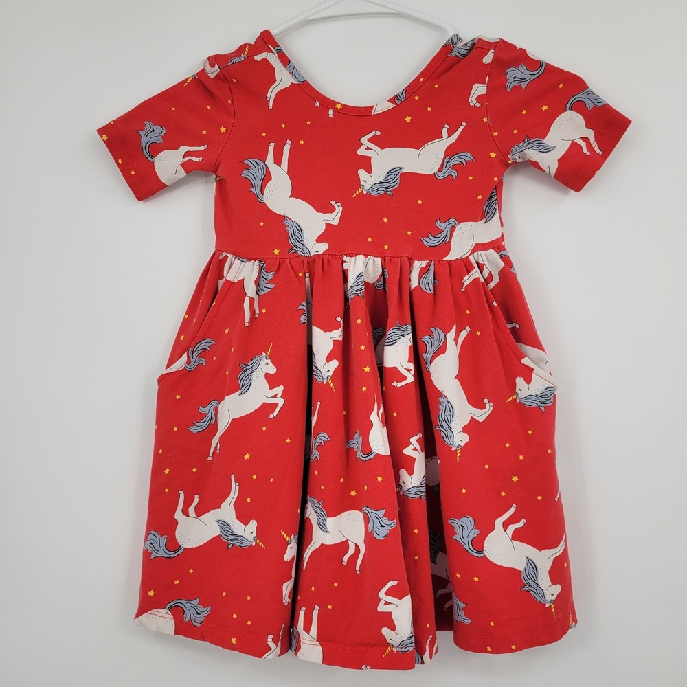 Hanna Andersson Unicorn Dress Kids Size 4 Red Short Sleeve Cotton Blend
Pockets